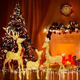 5ft 3-Piece Lighted Christmas Deer Family Set, Large Outdoor Yard Reindeer Holiday Decoration,Lighted Deer Set for Indoor Decor