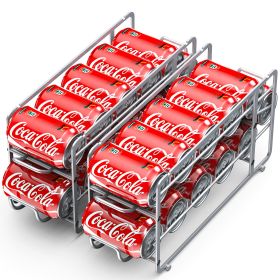 Soda Can Organizer Storage Rack, 2 Pack Stackable Beverage Soda Can Dispenser Organizer Holder for Refrigerator, Cabinet, Pantry (Color: Silver)